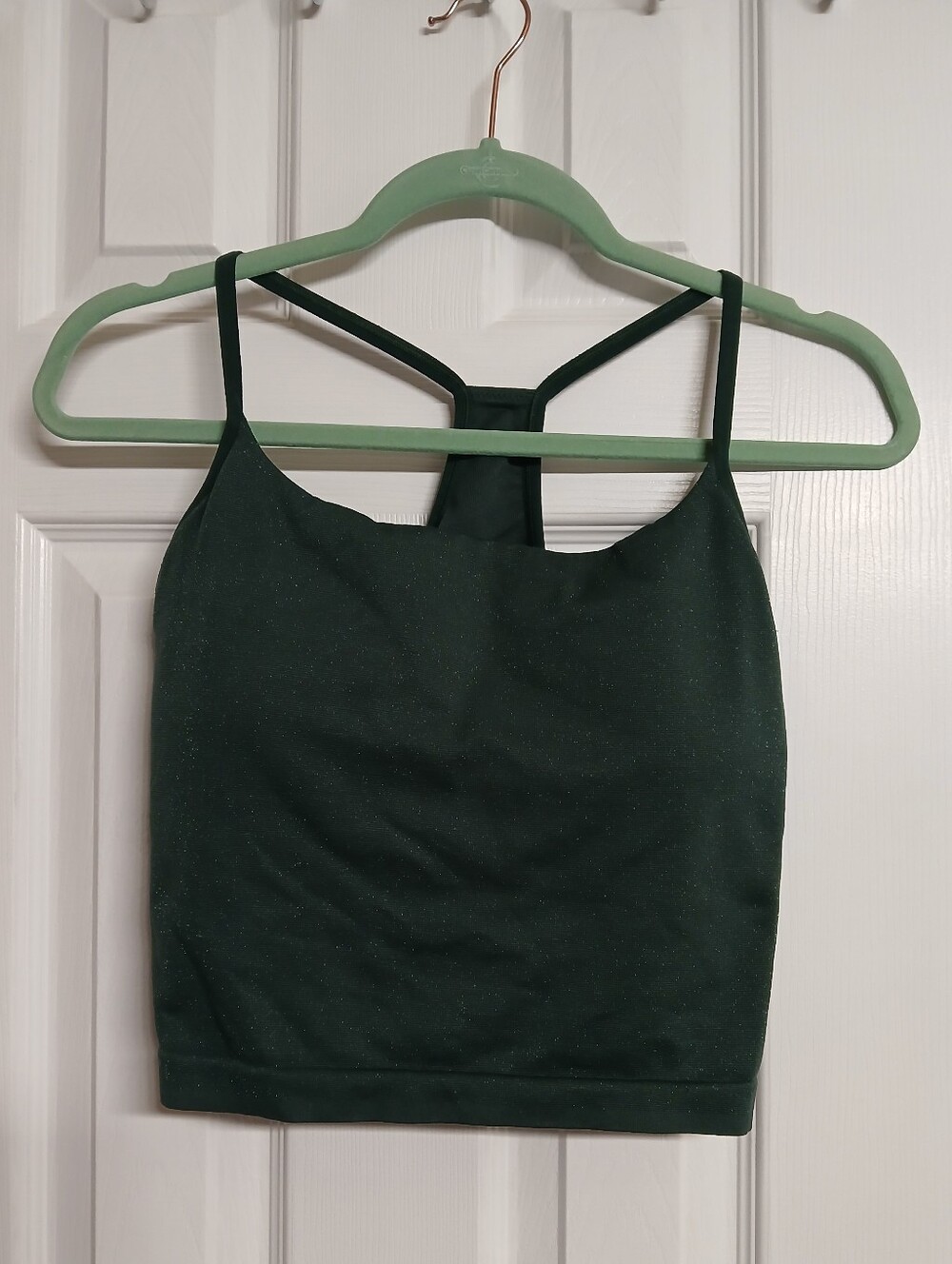 All In Moition Dark Green Strappy Crop Tank Top Built In Bra - XXL